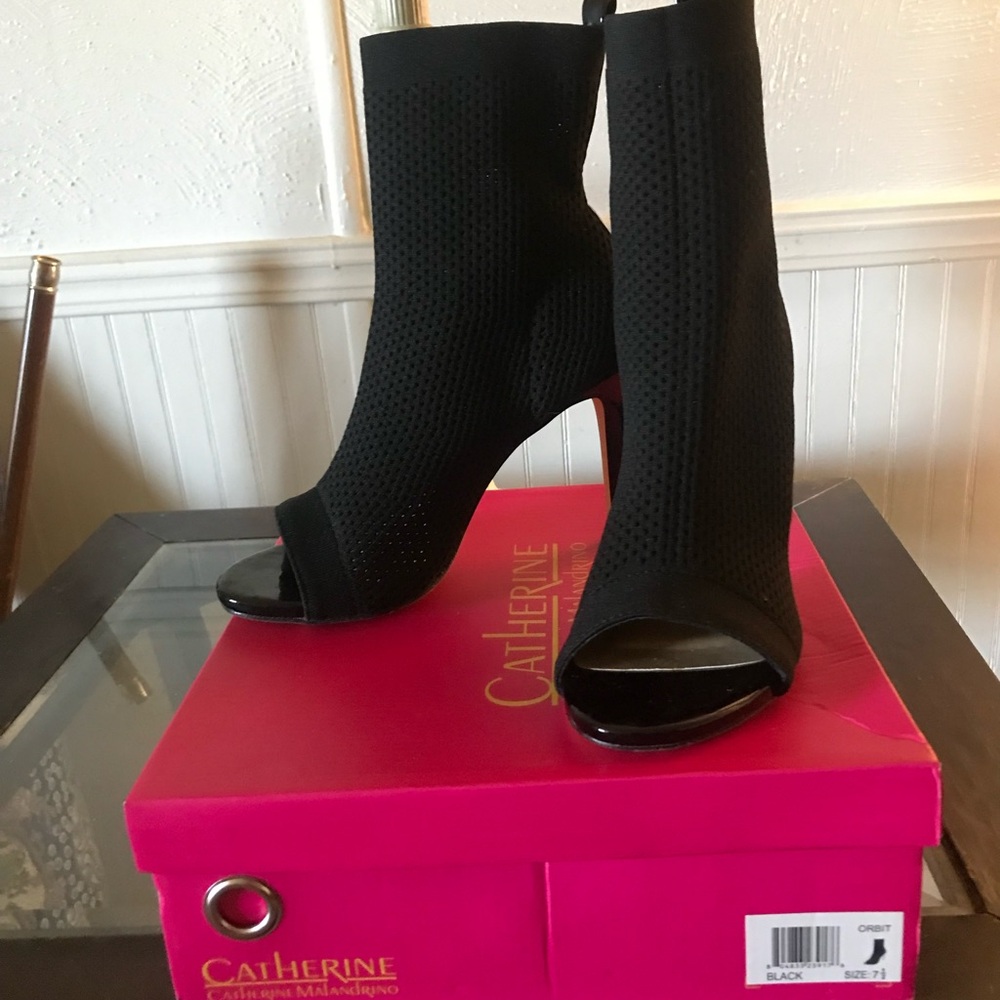 Catherine Malandrino Black Open-Toe Heeled Boots